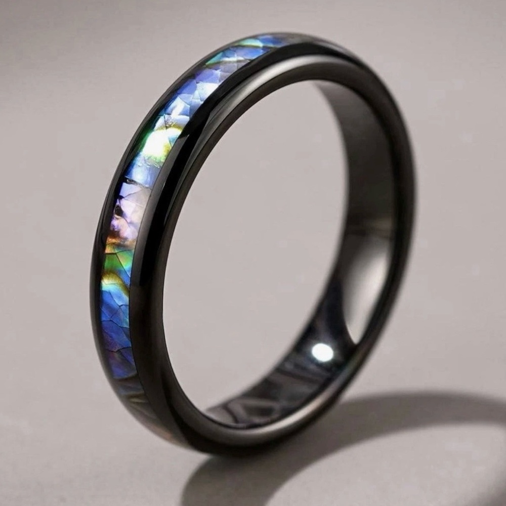 Black Galaxy Abalone Inlay Women's Ring - Black Band